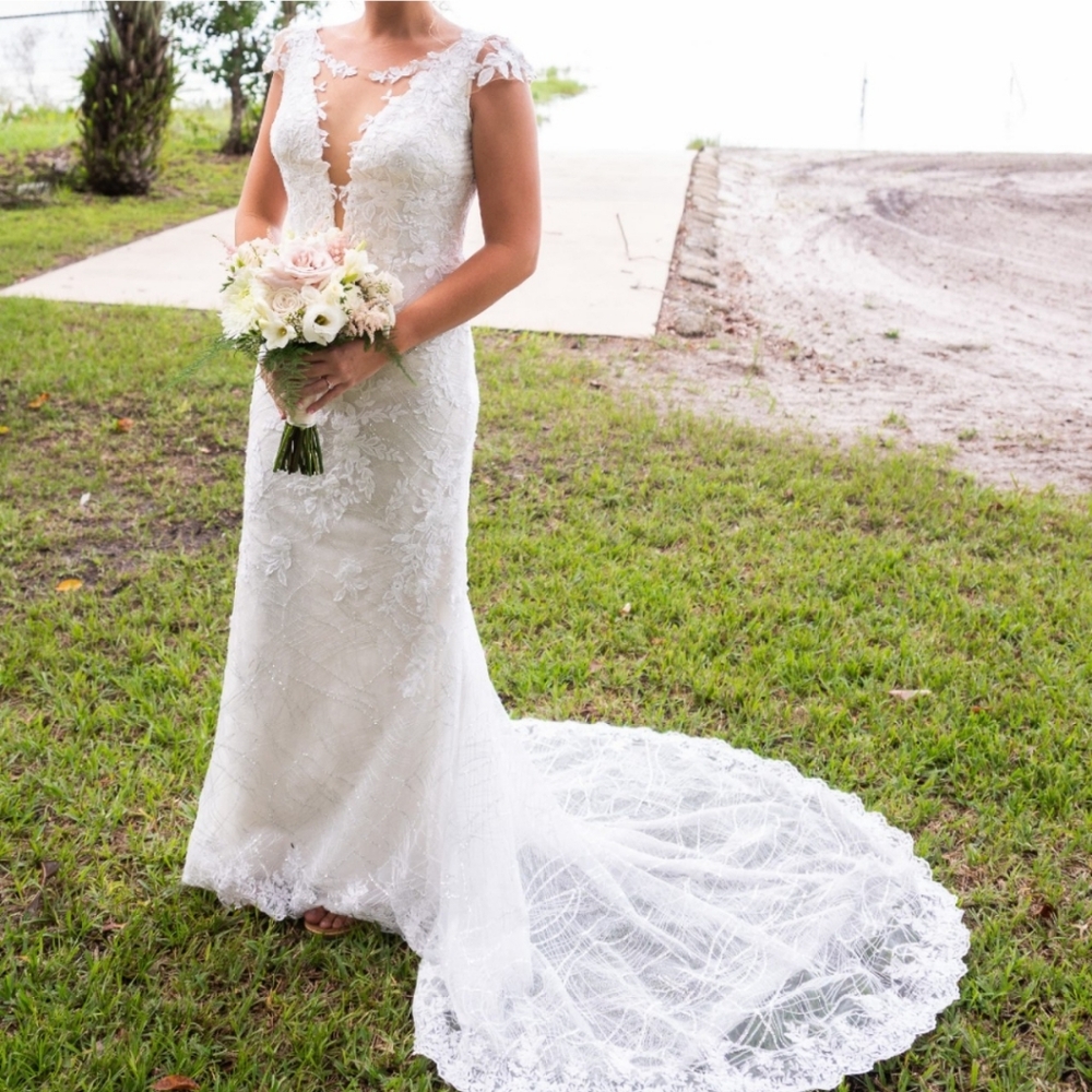 tulle sheath wedding dress with beaded back